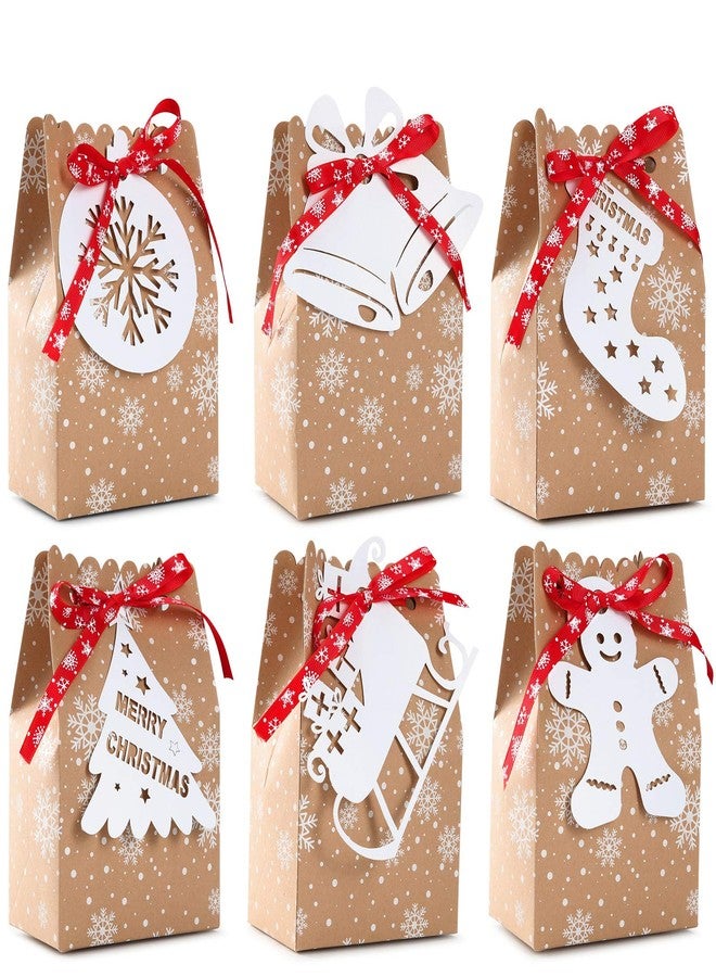 iefoah 24pcs Christmas Goody Bags Bulk Christmas Kraft Gift Bags with Snowflake Ribbons Gingerbread Tags for Holiday Party Supplies - Image 1